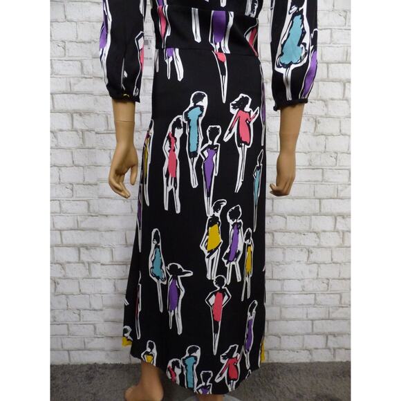 $725 Boutique Moschino Black Multi Print Crepe Midi Vneck Dress 38 US 4 NWT - Picture 13 of 16